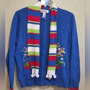 Heirloom Christmas Collection Zip-Up Sweater with Festive Scarf Multicolor Sz XL